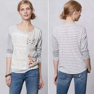 Anthropologie Patched Embroidery Pullover Top